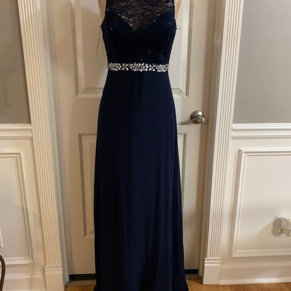 Women’s junior blue navy halter lace top dress - Picture 2 of 10